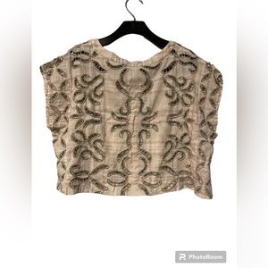 FREE PEOPLE EMBROIDERED LINEN CUT OUT TOP
